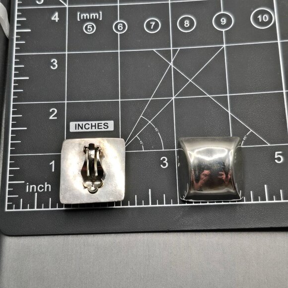 Taxco Sterling Silver Square Hollow Clip-On Earrings 1.125" TH-56 Mexico 19.31g - Picture 8 of 9
